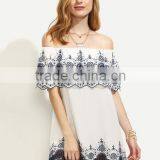 Dresses Latest Women Girl Design Fashion Photos White Embroidered Ruffle Off The Shoulder Dress thumbnail-1