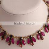 Red Color Clear Rhinestone Necklace, Flower Choker Crystal Necklace thumbnail-1
