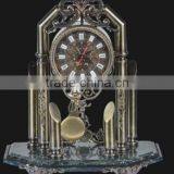 Magnificent Bright Gold Gilt Brass Mantel Clock, Black Marble Base Mantel Clock thumbnail-3