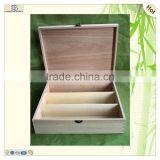 Natural Unfinished Hinged 3 Bottles Compartments Wood Wine Case thumbnail-3