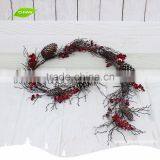 GNW CHGR-1607019 Customized Promotional Wholesale Pine Cones Rattan Garland Christmas With Red Berry thumbnail-1