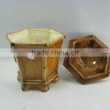 Rhombus Old-aged Ceramic Candle Pot With Lid thumbnail-1