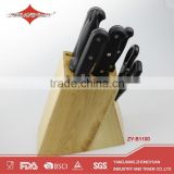 Durable plastic handle stainless steel kitchen knives set with wooden knife block