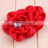 Handmade Satin Fabric Flower With Rhinestone Center for Kids Hair Accessories thumbnail-3
