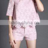 Latest Women Fasion Lace Suit Short Sleeve Crop Top and Shorts thumbnail-4
