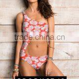 Ladies Palm Print and Side Cut Out One-piece Swimwear thumbnail-1