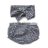 Soft Children Clothing Wholesale Cotton Baby Diaper Cover Bloomers Baby Girl Gingham Underwear With Baby Headband thumbnail-1