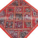 Elegant Red Decorative Living Room Square India Inspired Floor Pillow Cover thumbnail-1