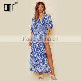 Gypsy Boho Hippie Printed Clothes Half Sleeve Backless Floral Maxi Dress thumbnail-1