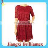 Red Skater Dress In Lace With Wrap Back thumbnail-1