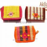 Coin Purses of Woven Straw with Flower