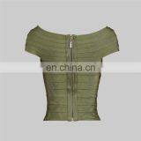 HL Off-The-Shoulder Bandage Dark Green Tops thumbnail-2