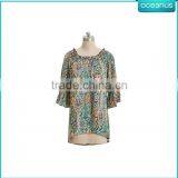 100% Silk Printed Ladies Short Sleeve Top thumbnail-3