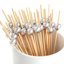 Silver Pearl 100 Counts Bamboo Cocktail Picks, 4.7 Inch Handmade Wooden Fruit Sticks Cocktail Skewers, Cocktail Sticks for Appetizer Drinks Fruits Sandwich Party Decorative Food Picks thumbnail-1