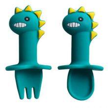 Silicone Baby Small Spoon and Fork With Dinosaur Shape thumbnail-3