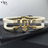 2016 Fashion Skull Men Bracelet, Genuine Stingray Leather Cord Bracelet, Stainless Steel Clasp Bracelet With High Quality End thumbnail-6