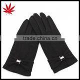 Fashion Strip and Bow Detailing Polyester Spandex Velvet Black Women Gloves thumbnail-1