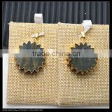 LFD-0080P ~ Wholesale Fashion Jewelry Gold Plated Round Gear Natural Labradorite Pendant Bead , Charm Necklace Pendants Je