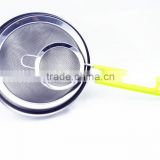 High quality stainless steel mesh strainer with green colored silicone sleeve handle
