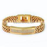 2016 Double Strand Franco Chain Mens id Bracelets With Thick CZ Diamond Curved Bar Quality Choice
