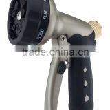 8 Patterns Metal Front Trigger Garden Hose Nozzle with Brass Flow Control Knob Water Spray Gun