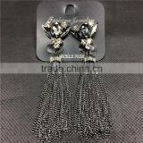 Fashion Crystal Flower Earrings Gun Black Long Tassel Stud Earrings thumbnail-5