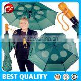 Golf Umbrella Folding Fibereglass Ribs Vented Canopy Wood Style Handle thumbnail-2