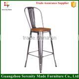 2016 High Quality Vintage Metal Bar Stool High Chair With Wooden Seat