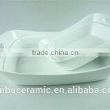 White Ceramic Baking Dish Rectangular Unique Shape Set 2 Hotel / Restaurant Large Bakeware Set thumbnail-1