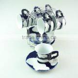 Cheap Wholesale Porcelain Blue Glaze Coffee Tea Set Tableware Cup and Saucer With Metal Stand thumbnail-2