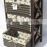 Natural Wooden Storage Cabinet With Three PE Wicker Drawers thumbnail-1