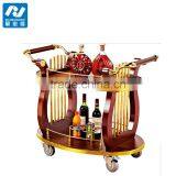 Hotel Golden Beverage Serving Cart Wine Rolling Trolley thumbnail-6