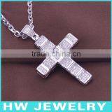 HWMCP1275 Micro Pave Setting Large Sterling Silver Cross Pendant thumbnail-1