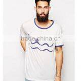 Contrast Trims Tee Shirt Custom t Shirts Wave Printing thumbnail-1