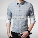 The New 2015 Men's Plaid Shirt Long Sleeve Skinny Man Bai Segong Blue-gray in Leisure Shirt Wholesale thumbnail-4
