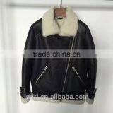 2016 New Fashion Women Winter Sheepskin + Sheep Fur Genuine Leather Jackets Lady Motorcycle Red Black Coat Outerwear Hot Sale thumbnail-1