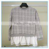 Kids Custom Fake Two Pieces Crewneck Sweatshirt Two Colors Sweatshirts Hoodies Girls Top Check Shirt thumbnail-3