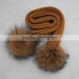Myfur Children Size Knitted Wool Scarf With Detachable Real Raccoon Fur Balls thumbnail-3
