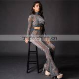 Runwaylover 084 Europe Style Ladies Two Piece Suits , Women Sexy Turtleneck Crop Top And Transparent Casual Pants thumbnail-3