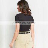 2017 Ladies Ribbed Deep V-neck Short Sleeves Ballet Wrap Crop Cami Tops thumbnail-6