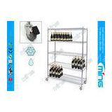 4 Tier Chrome Mobile Wire Shelving Wine Rolling Shelving with Brake Wheels