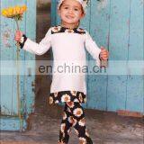 Girls White & Black Daisy Print Long Sleeve Side Slit Cuffed Tunic Matching Leggings Set Kids Clothing Girls Fall Bou thumbnail-3