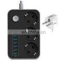 EU Standard 3-hole Socket Power Strip 6 Usb Power Strip Multi-function Power Strip 3.4A