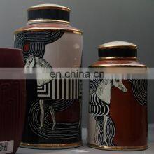 Retro Luxury Zebra Painting Brown Pottery Horse Ceramic Jar For Home Decor Accessories thumbnail-3