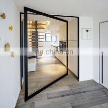 Villa Unique Oversized Style Horizontal Spring Hinge Sliding System Iron Frame Glass Pivot Entry Door With Sidelights thumbnail-2
