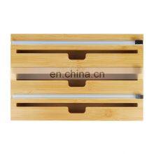 Bamboo Cling Wrap Dispenser With Cutter, 3 Slots Storage Organizer for Aluminum Foil & Cling Film & Parchment Paper thumbnail-4