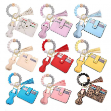 Women Silicone Key Ring Bracelet Keychain Wristlet Beaded Bangle Chains Key Chains thumbnail-3