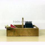 Vintage Hand Made Wood Divided Mail Organizer Box Desk Office,storage Box With Handles Leather Storage Box Tableware Storage Box thumbnail-6
