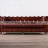 European genuine leather 3-seat sofa soft sofa with solid wood frame XJ002