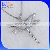 Elegant Color Cubic Zirconia CZ 925 Sterling Silver Created Diamond Dragonfly Pendant thumbnail-3